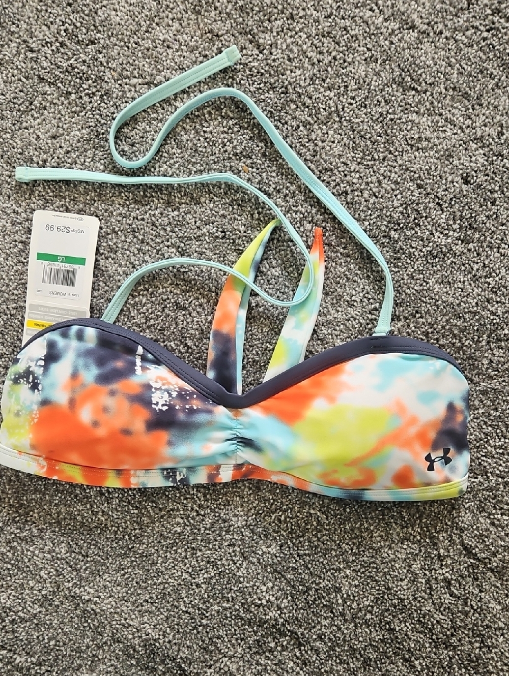 Under Armour Tie-Dye Bandeau Bikini Top in Orange, Aqua & Lime